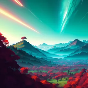 Vibrant Sunset Sky with Laser Light