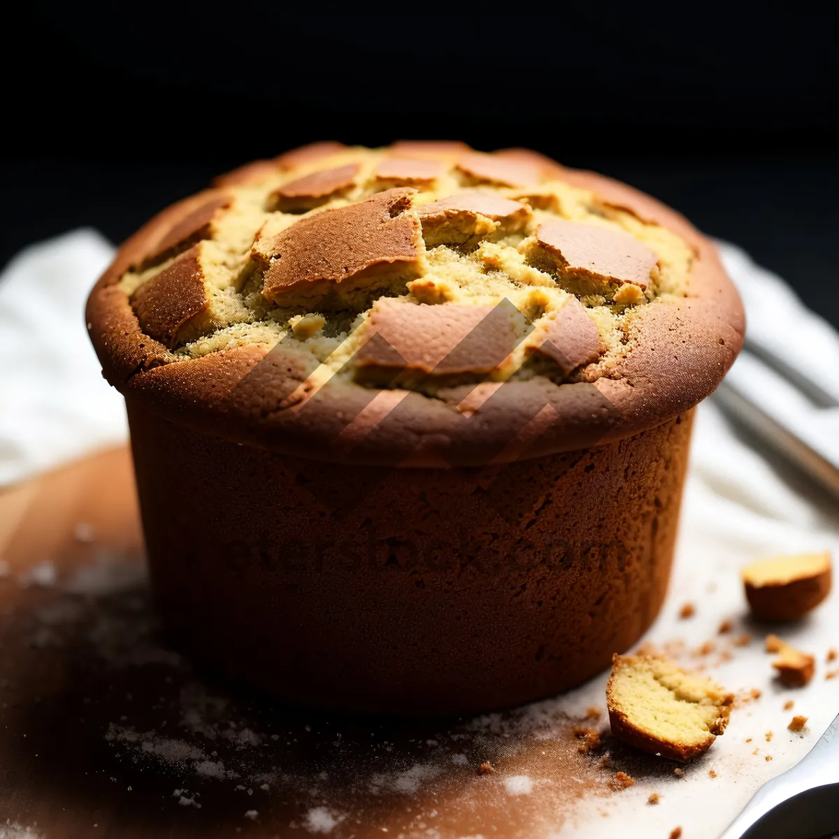 Picture of Freshly baked chocolate muffin with a cup of coffee.