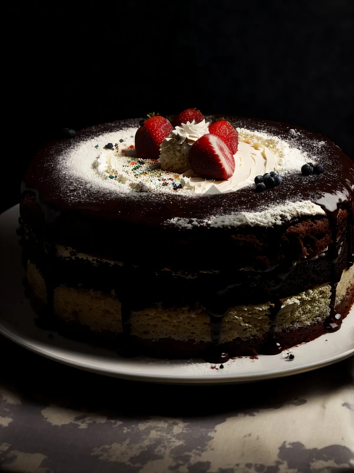 Picture of Decadent Chocolate Berry Cake with Fresh Mint