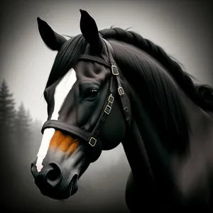 Thoroughbred Stallion in Bridle, Equestrian Headgear