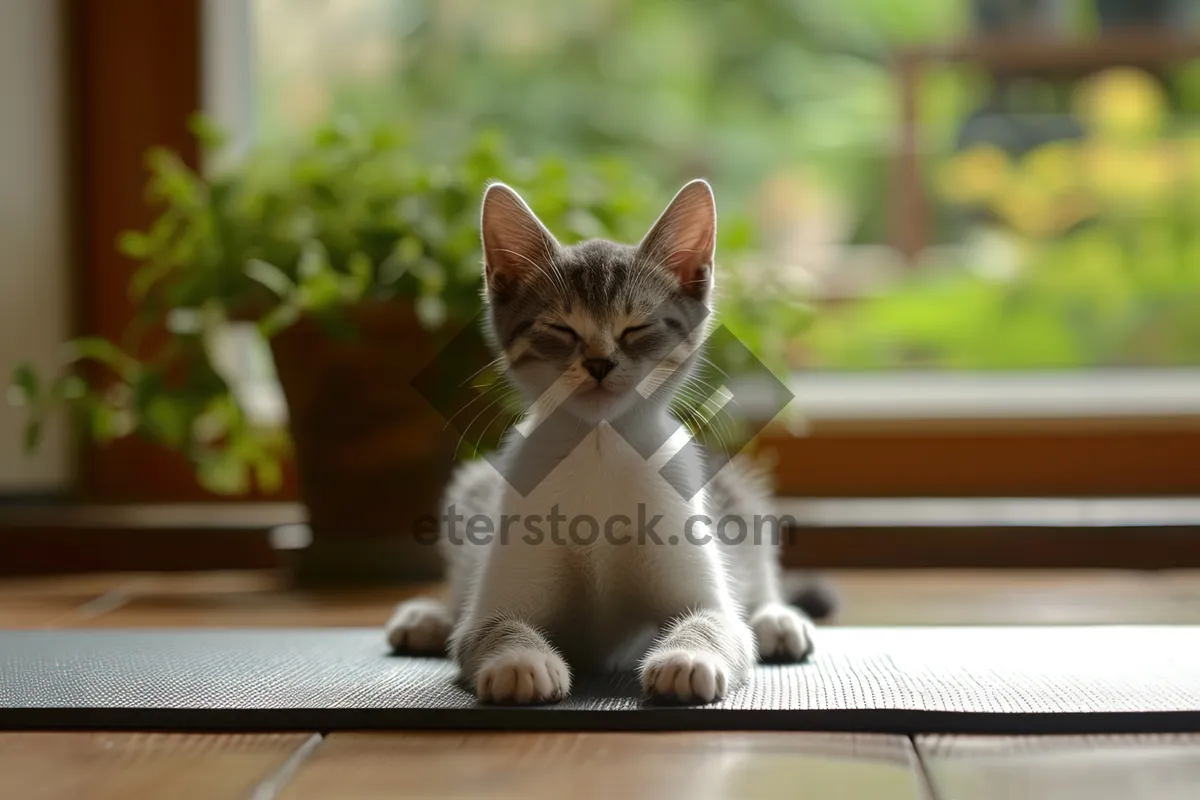 Picture of Cute Tabby Cat with Big Green Eyes
