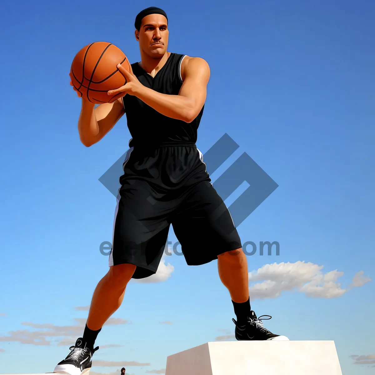 Picture of Active Male Basketball Player in Sportswear with Ball