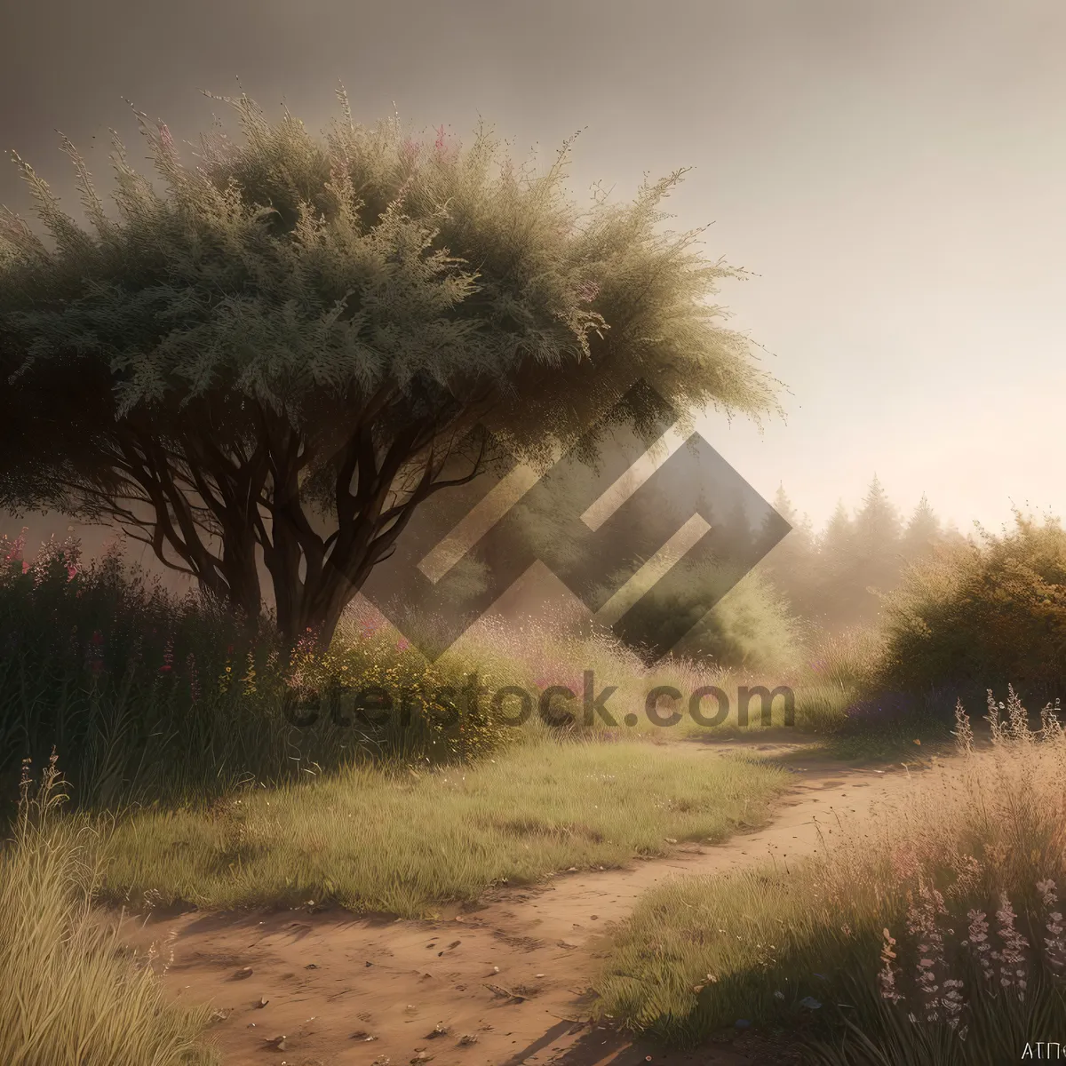 Picture of Serenity in the Countryside: Tree-dotted Skyline at Sunset