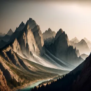 Snow-Capped Mountain Range in Majestic Glacier Valley