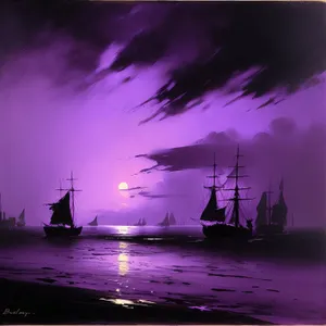 Sunset Sea: Majestic Sky with Pirate Vessel