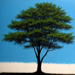 'Summer Landscape with Lone Oak Tree and Sky'