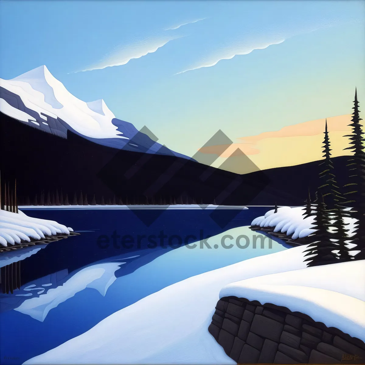 Picture of Winter Wonderland: Majestic Mountain Peaks Reflected on Frozen Lake