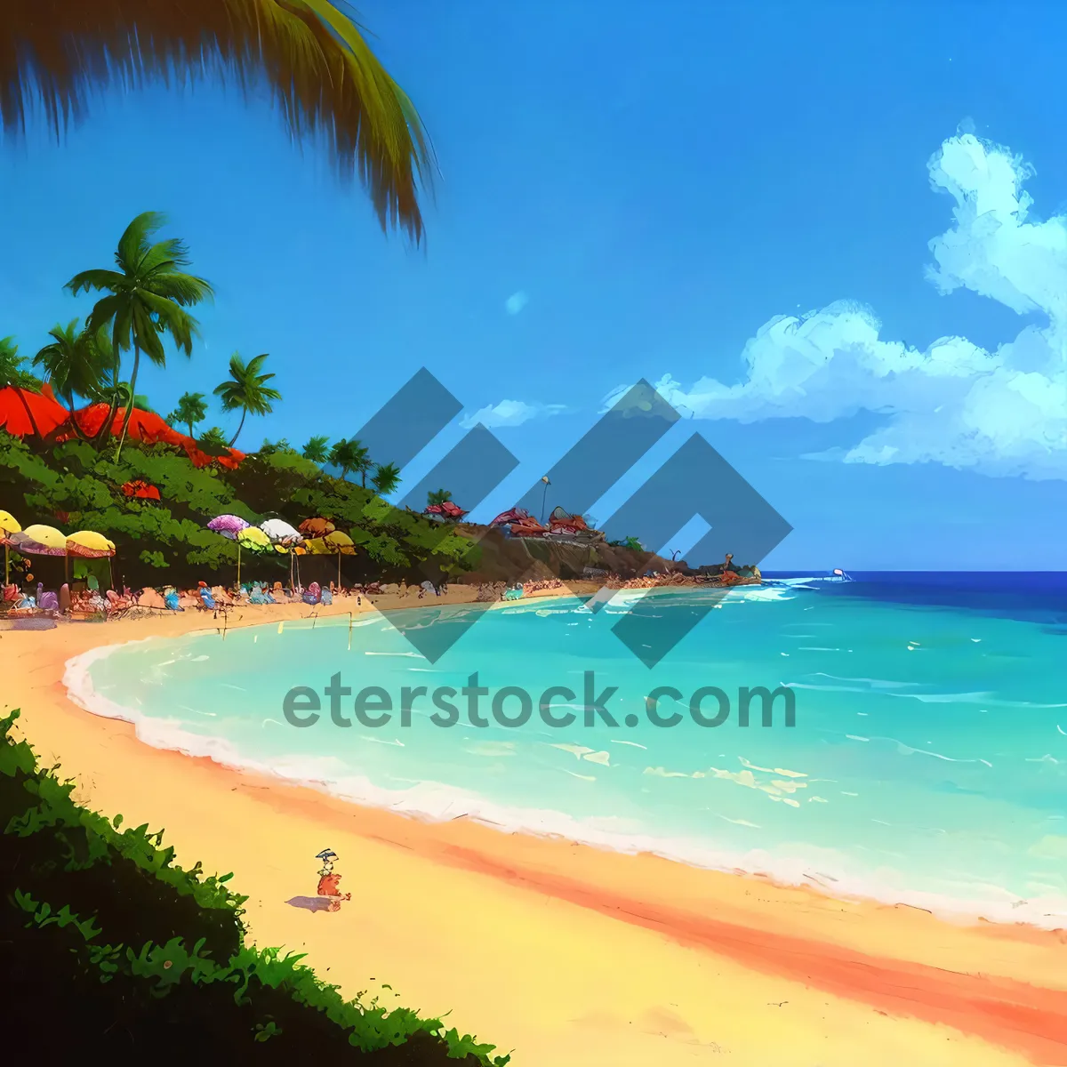 Picture of Serene Tropical Beachscape: Sun, Sand, and Crystal Clear Waves