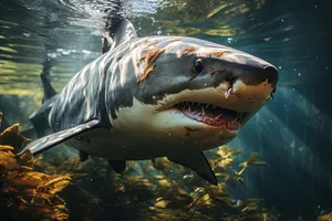 Marine wildlife swimming in tropical ocean reef.