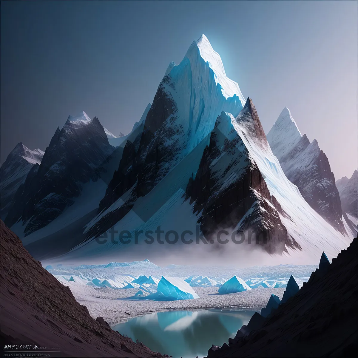 Picture of Snow-capped Mountain Glaciers in Majestic Winter Landscape