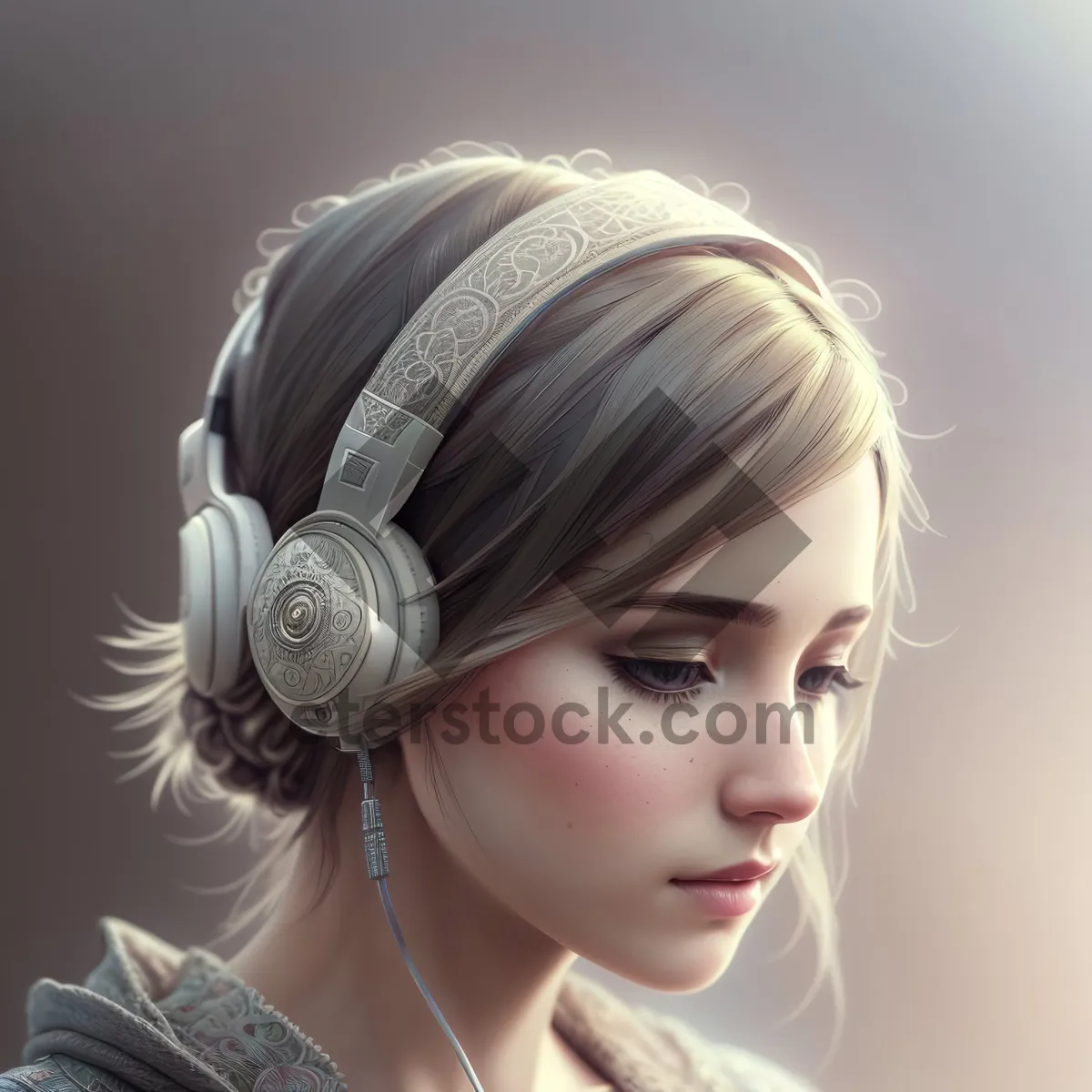 Picture of Smiling Blonde DJ with Hair Curler and Headset