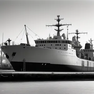 Nautical Battleship in Port: Skyline on Horizon