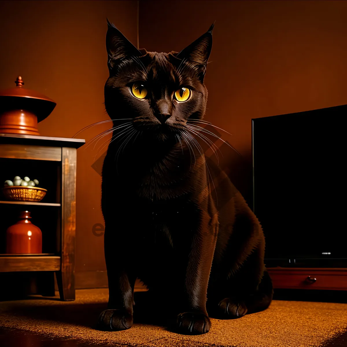 Picture of Fluffy Feline Gazing at Television