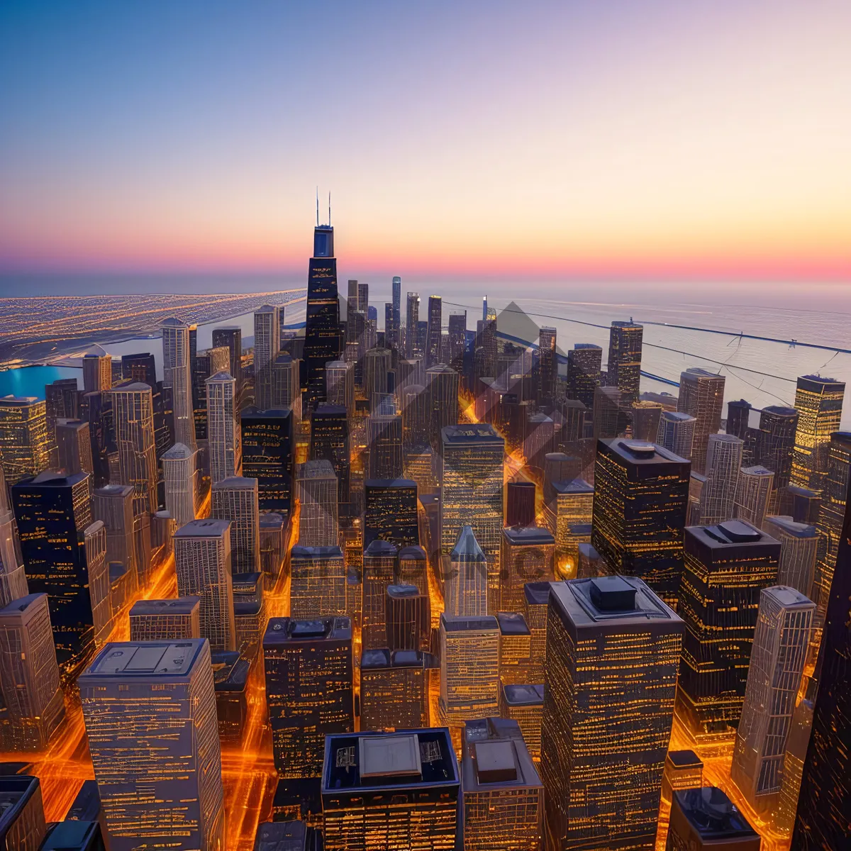 Picture of Modern Skyline in Financial District at Sunset