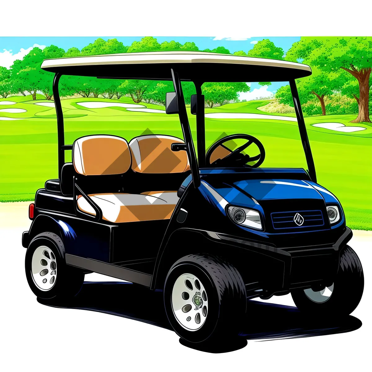 Picture of Golfer driving golf cart on course