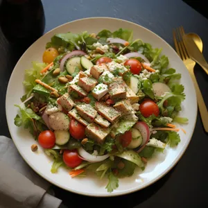 Gourmet Plate with Fresh Grilled Vegetables and Meat