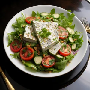 Delicious Gourmet Salad with Fresh Vegetables and Cheese