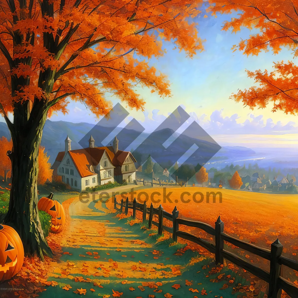 Picture of Vibrant Autumn Sunset at the Colorful Cemetery