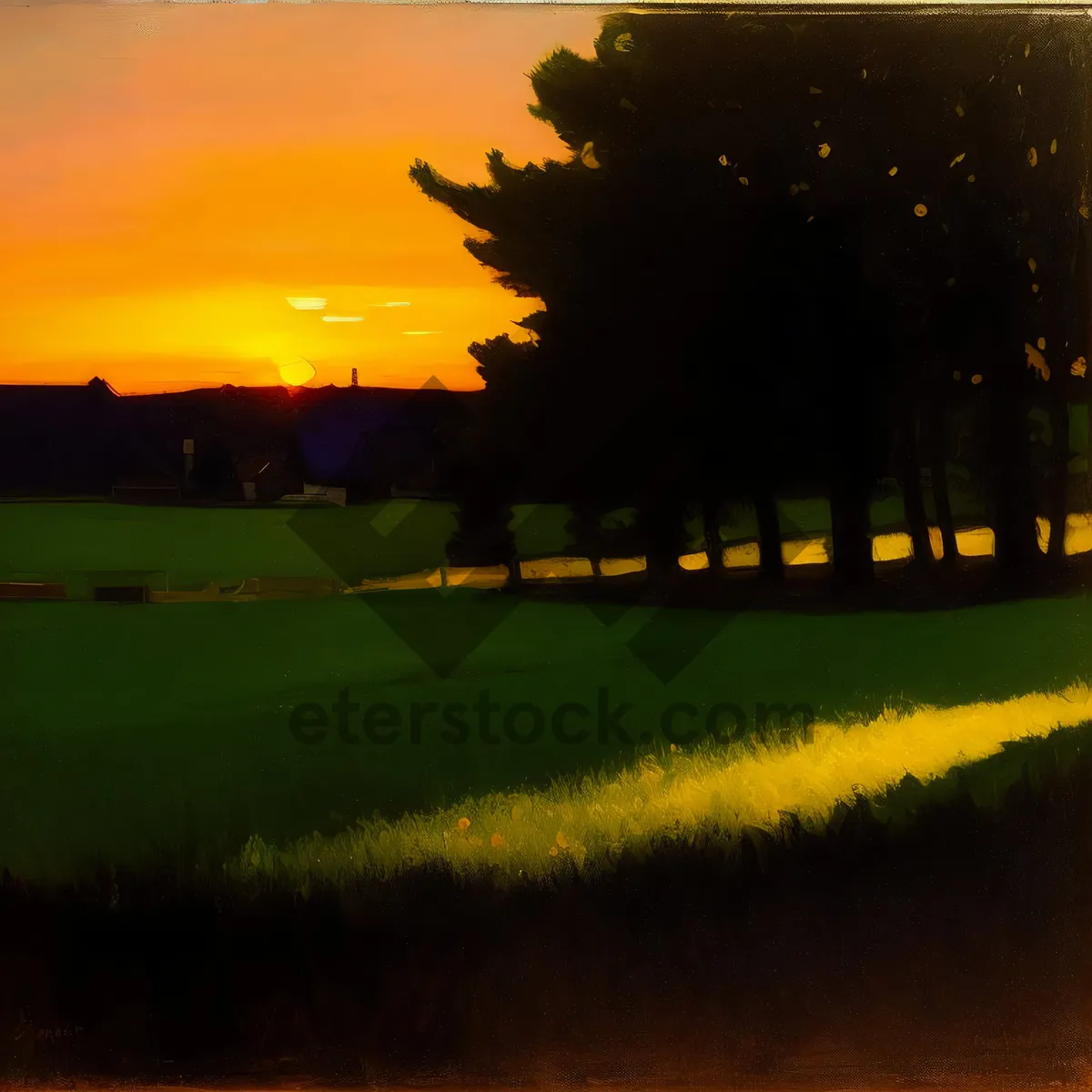 Picture of Golden Horizon: Vibrant Sunset Over Rapeseed Field