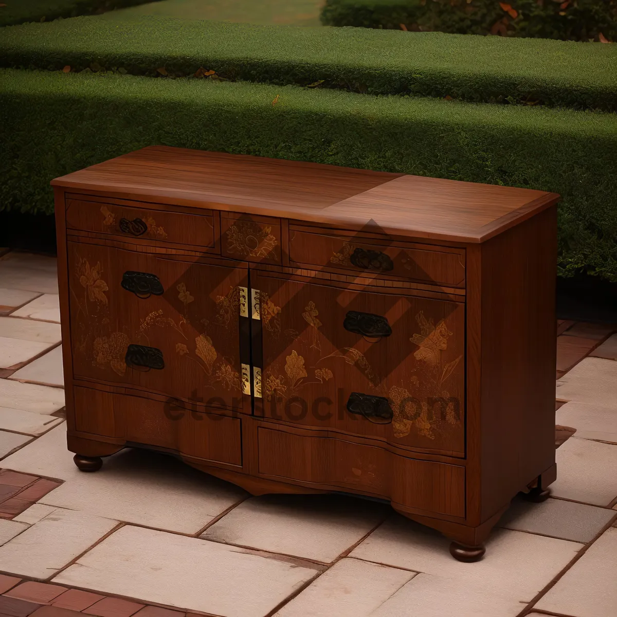 Picture of Wooden kitchen crate furnishing for home interior décor.