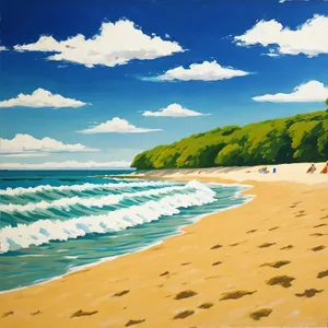 Turquoise waters lapping a sandy coast