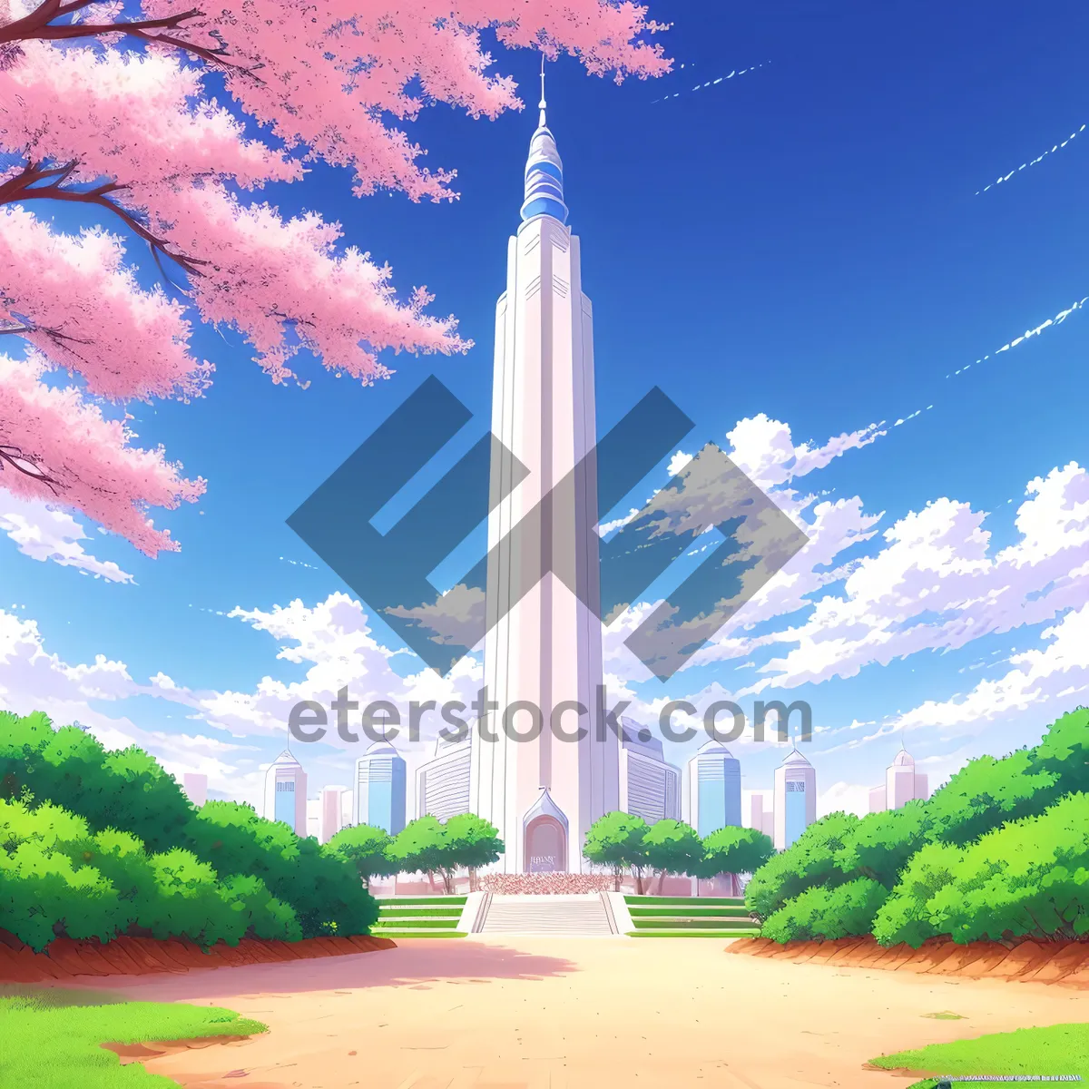 Picture of Famous City Tower: Monumental Obelisk Structure in Sky