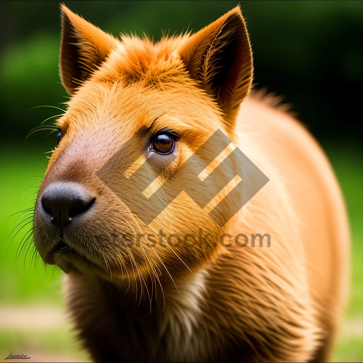 Picture of Brown Horse Grazing in Rural Pasture