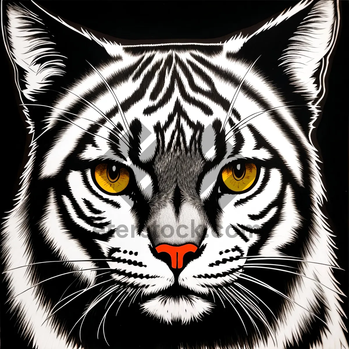 Picture of Fierce Striped Stare: Majestic Tiger Cat in Closeup