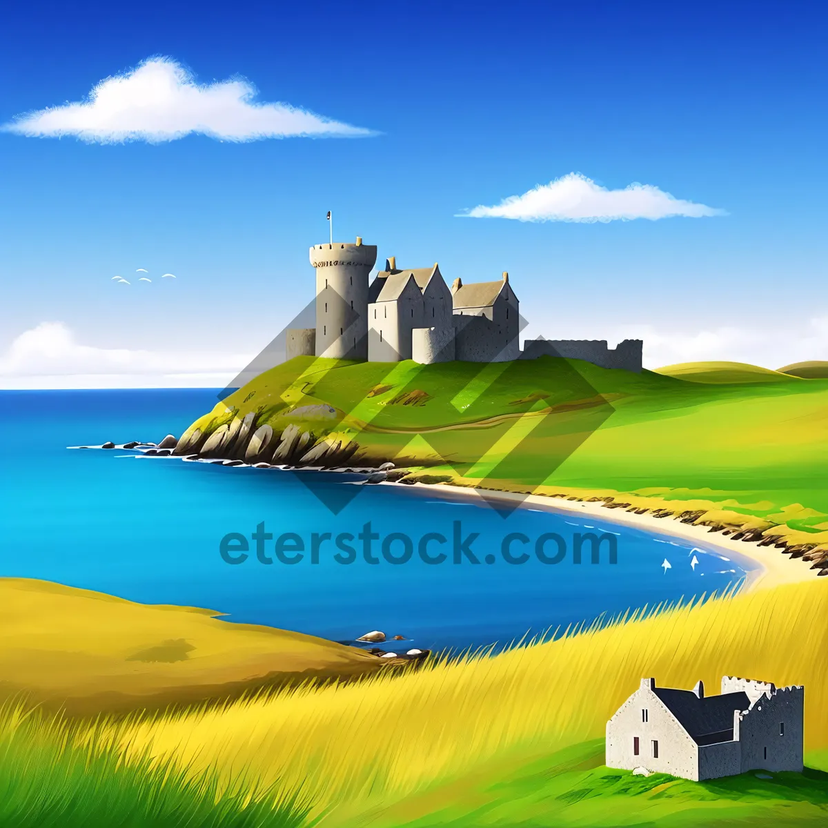 Picture of Serene Countryside: Vast Meadow under Clear Skies.