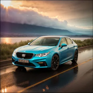 Fast, luxury coupe on a modern highway