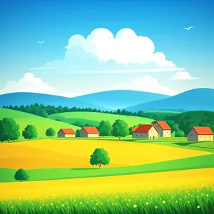 Idyllic Summer Meadow: Rolling Hills and Vibrant Fields