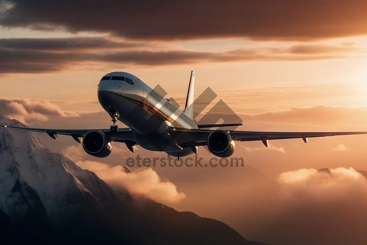 Picture of Business jet in flight over cloudy sky