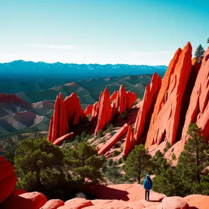 Rocky Ravine Valley with Sky and Flag