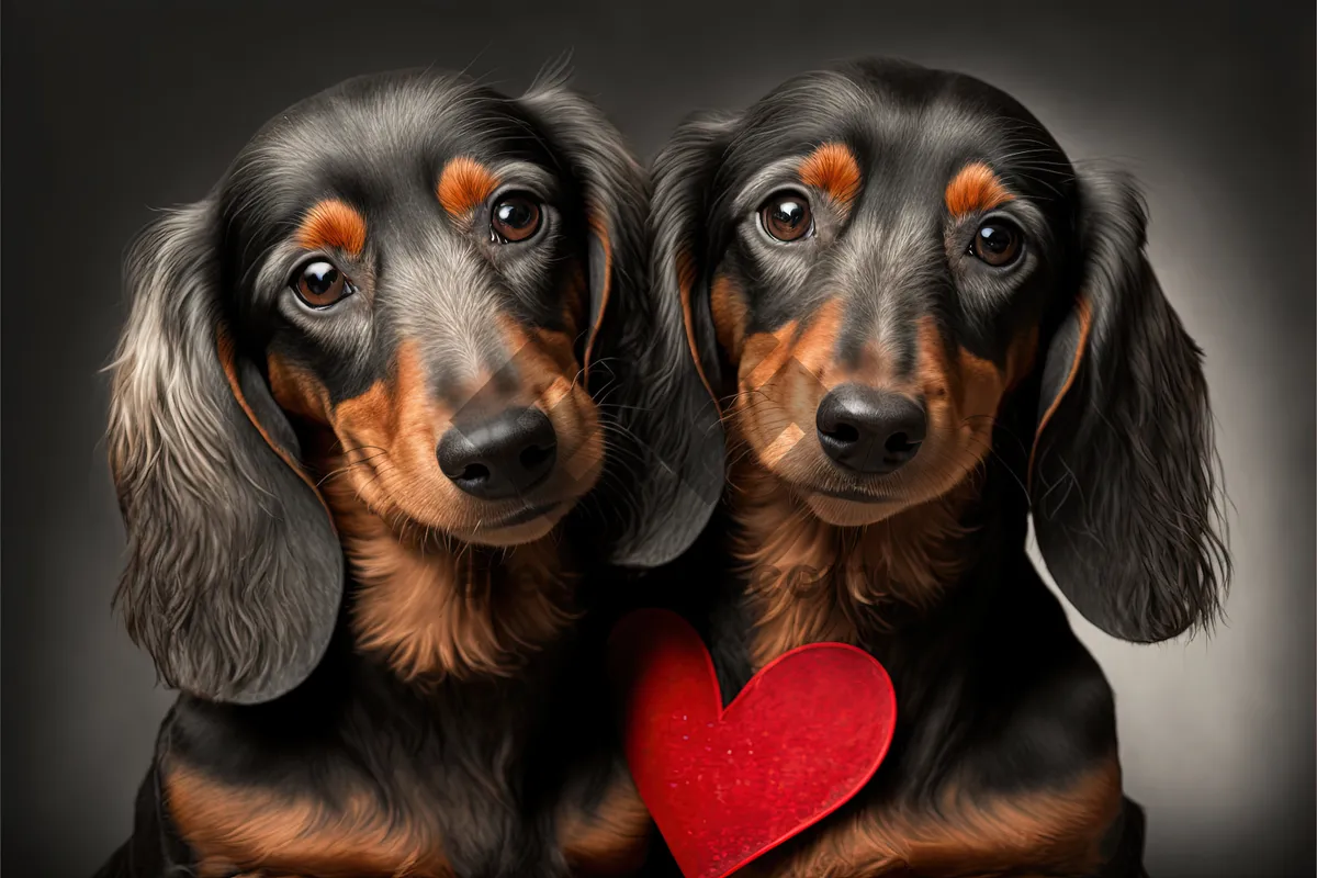 Picture of Adorable black puppy dog in studio portrait