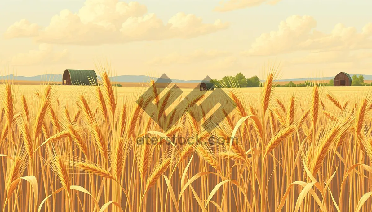 Picture of Golden Harvest Fields Under Summer Sky