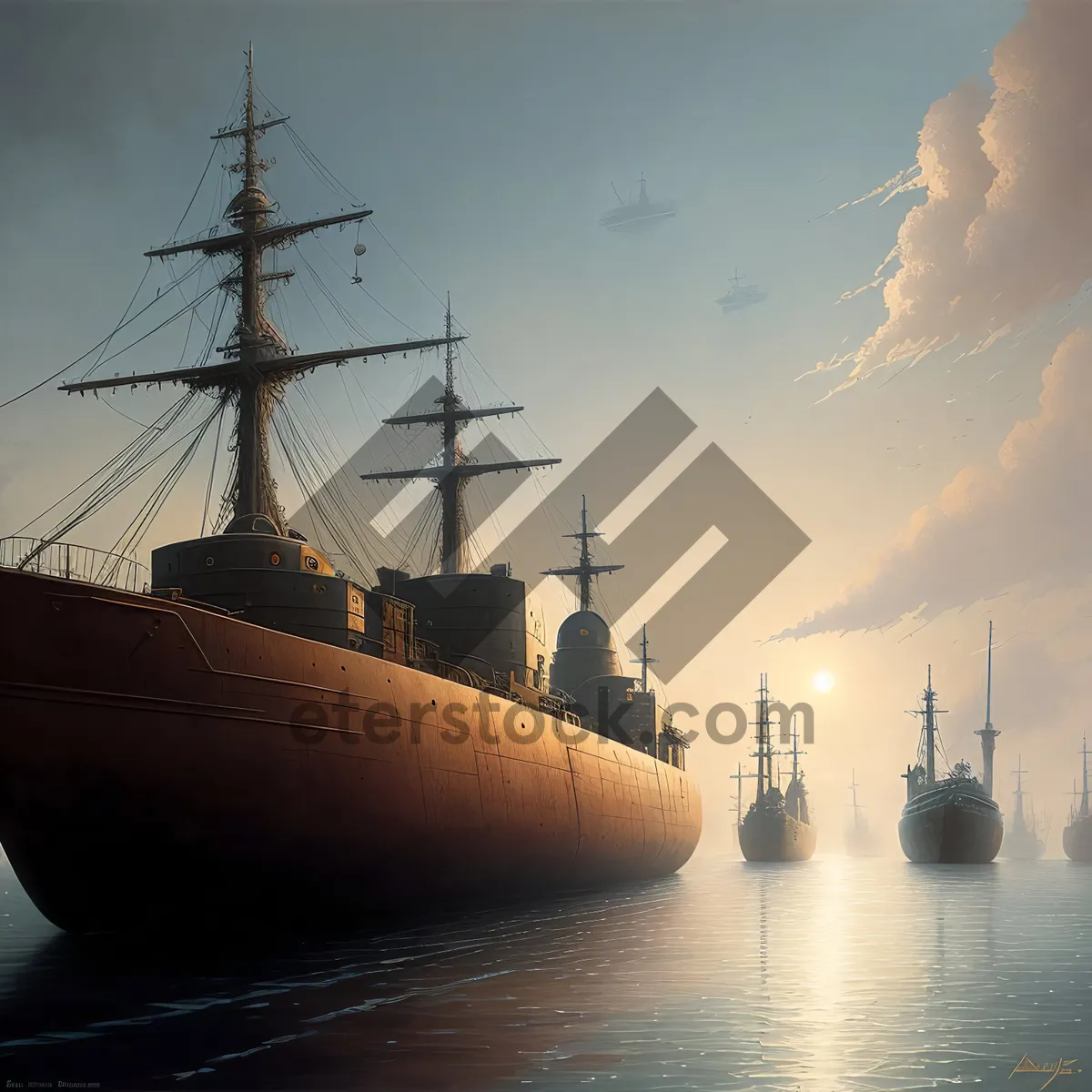 Picture of Nautical Warship Sailing through Endless Sea