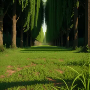 Sunlit Path through Lush Forest