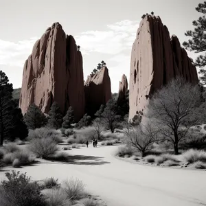 Snow-capped Megalith Monument against Mountain Landscape