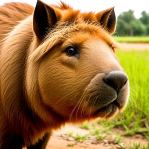 Adorable Brown Piglet Grazing in Pasture