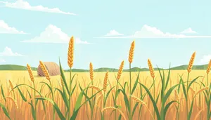 Golden wheat field under sunny summer sky