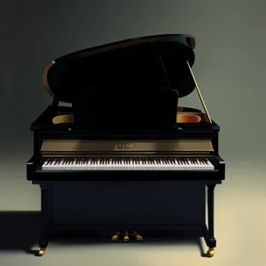 Black grand piano with music stool and keyboard instrument