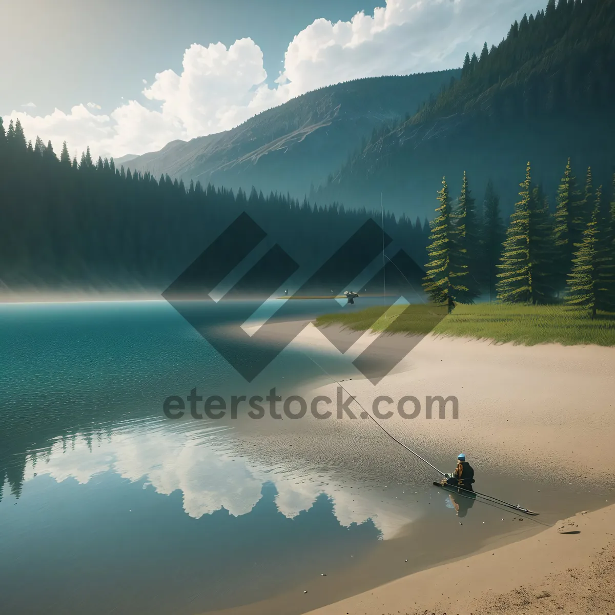 Picture of Snow-capped alpine peaks against serene lake