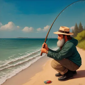 Relaxed Fisherman Enjoying Ocean Fishing