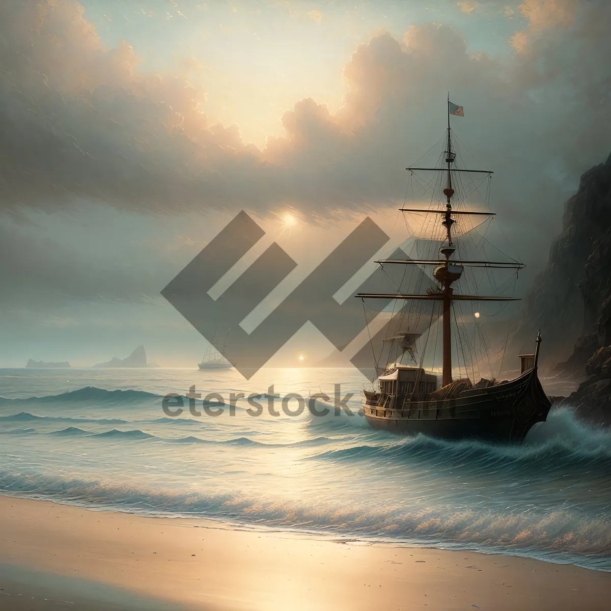 Picture of Sailing into the Sunset: A Nautical Pirate Ship