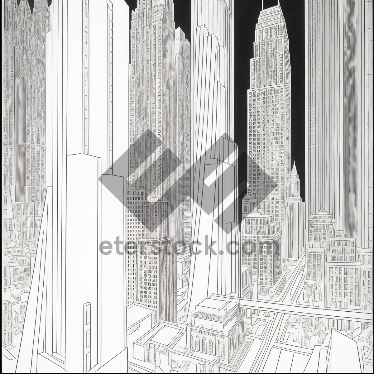 Picture of Sketch of City Skyscrapers with Stone Columns