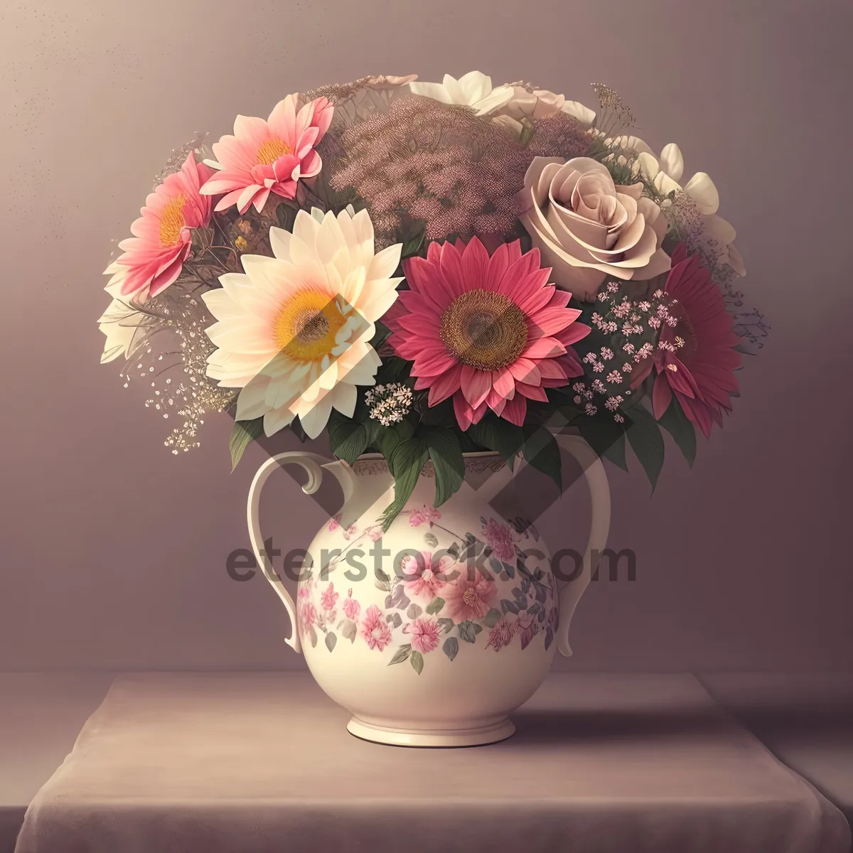 Picture of Pink Floral Vase Bouquet - Wedding Decoration