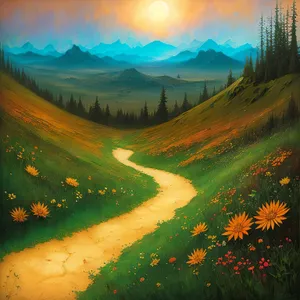 Serene Sunset over Rural Meadow