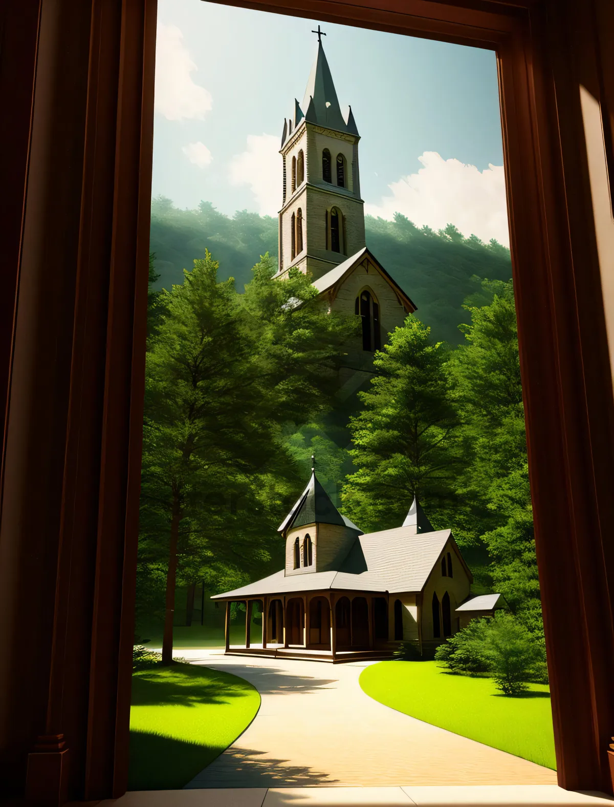 Picture of Old Cathedral Bell Tower against Majestic Sky