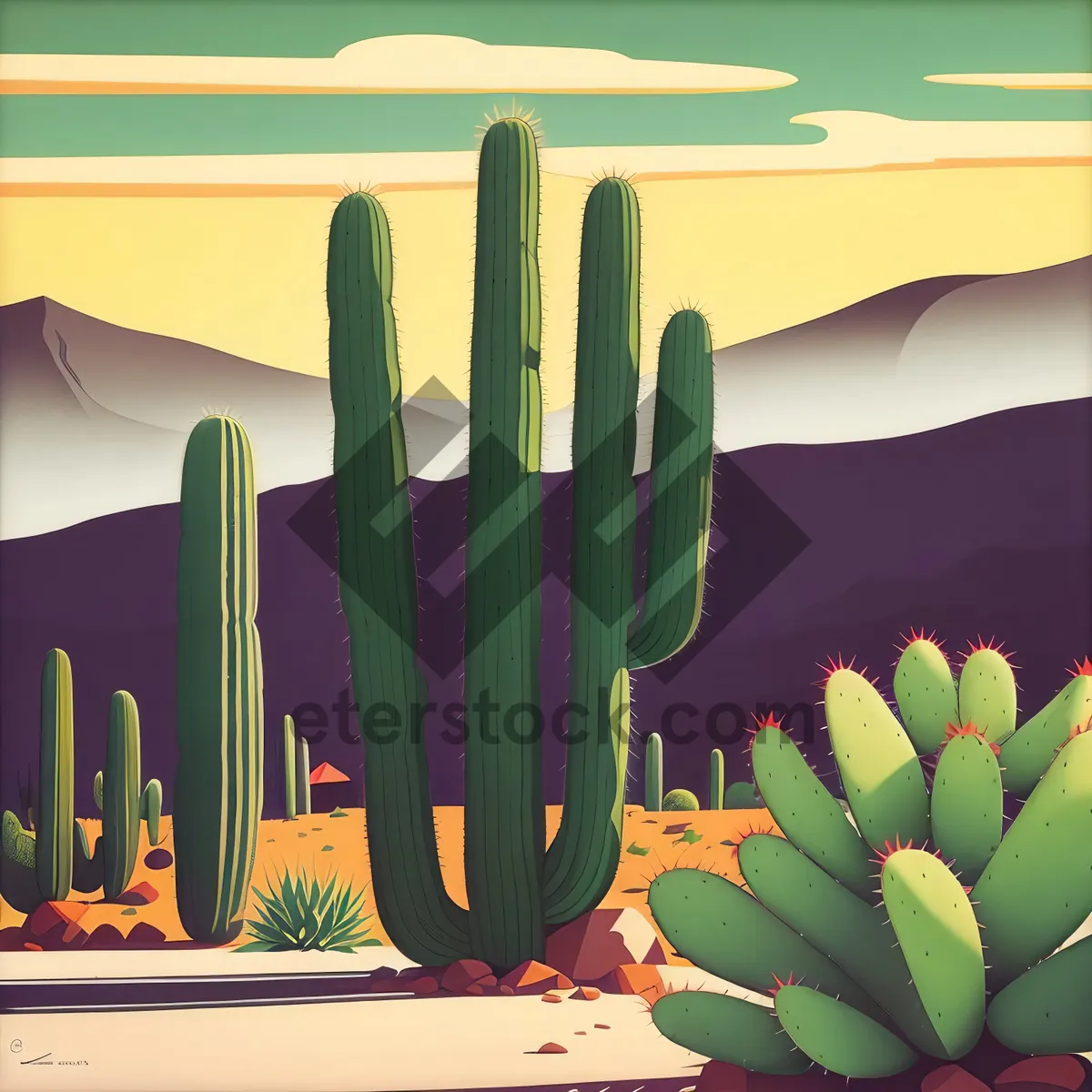 Picture of Colorful Cactus Pencil Drawing - Creative Office Decor