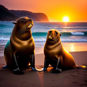 Serenity at Sunset: Coastal Ocean View with Seals